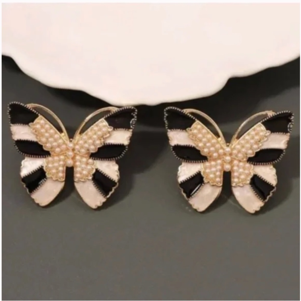 ❤️ FREE Butterfly Striped Bug Insect Chic Pearl Faux Hip Hipster Art Earrings